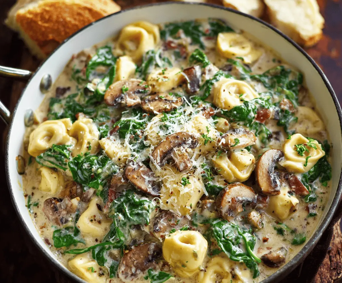 Creamy Tortellini with Spinach and Mushrooms