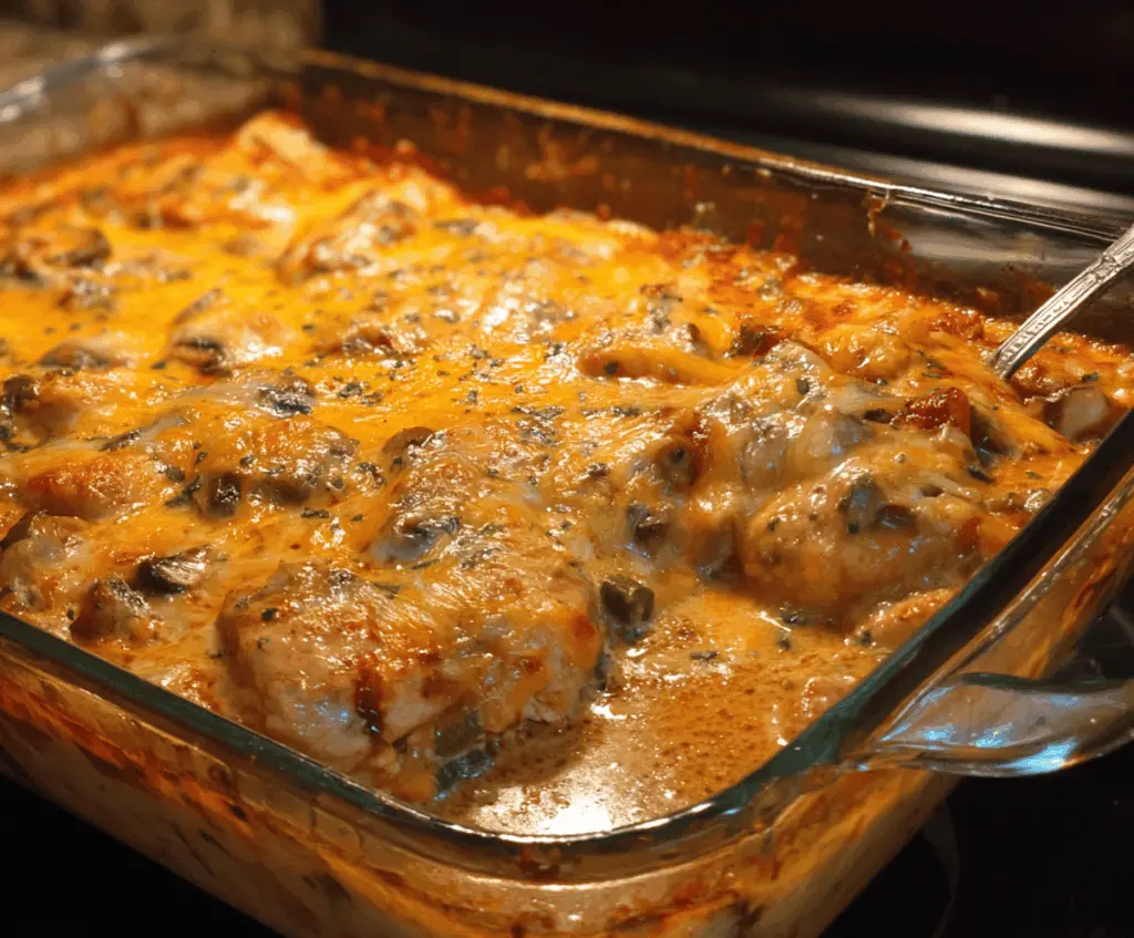 Delicious easy low carb chicken casserole topped with melted cheese and fresh herbs, perfect for healthy dinner recipes