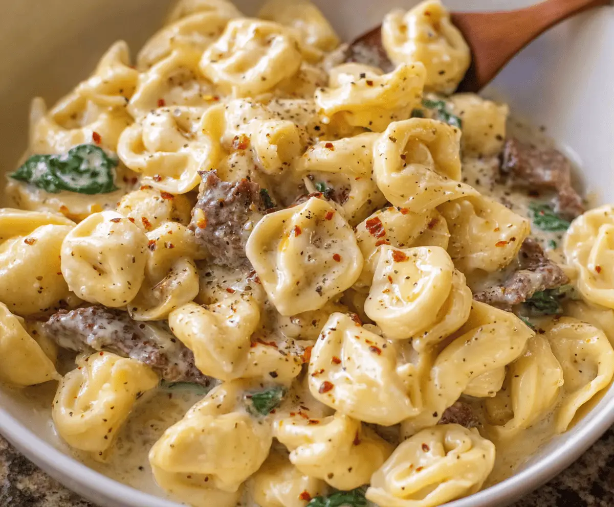 Garlic Butter Beef and Spinach Tortellini