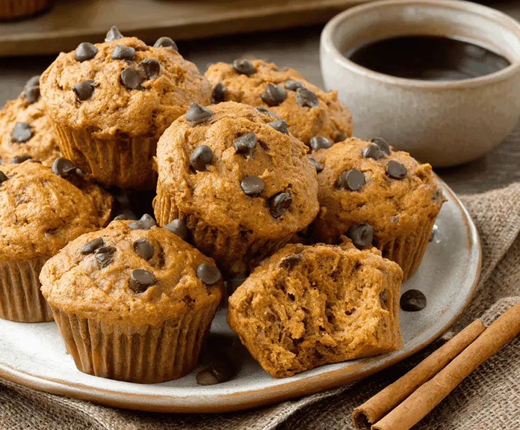 Delicious healthy flourless pumpkin muffins topped with walnuts and a sprinkle of cinnamon, perfect for a nutritious snack or breakfast.