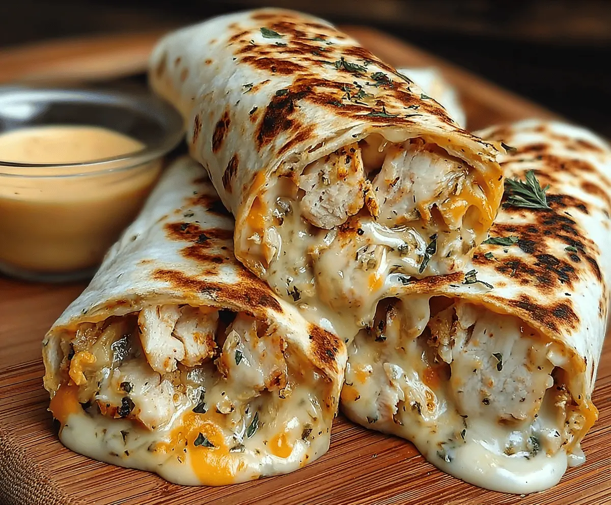 Ooey-Gooey Cheesy Garlic Chicken Wraps
