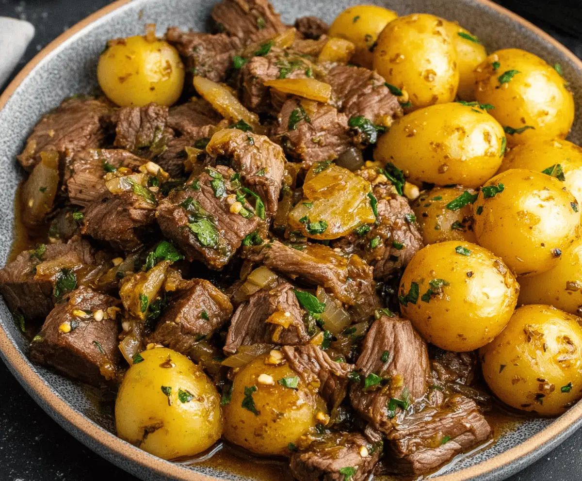 Slow Cooker Garlic Butter Beef Bites & Potatoes