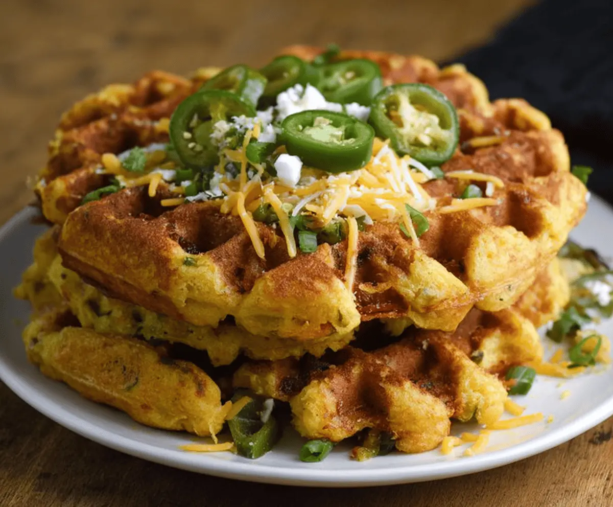 Spicy Cheddar Jalapeño Cornbread Waffles