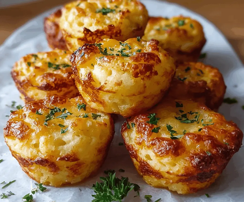 Creamy cheesy mashed potato puffs topped with melted cheese, perfect as a savory snack or appetizer
