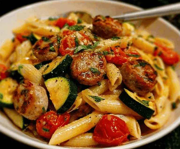 Chicken Sausages with Zucchini, Tomatoes, and Pasta