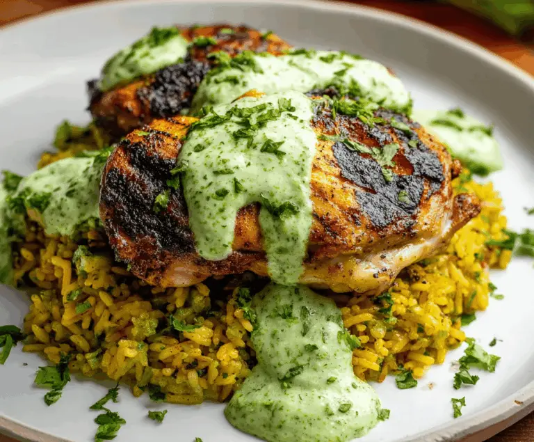 Easy Peruvian Chicken And Rice with Green Sauce