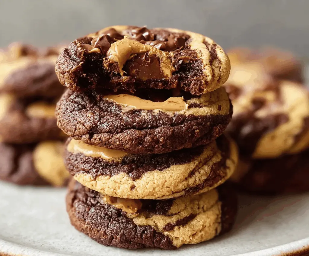 Delicious Peanut Butter Brownie Swirl Cookies with a rich, fudgy brownie and creamy peanut butter swirl on a baking sheet