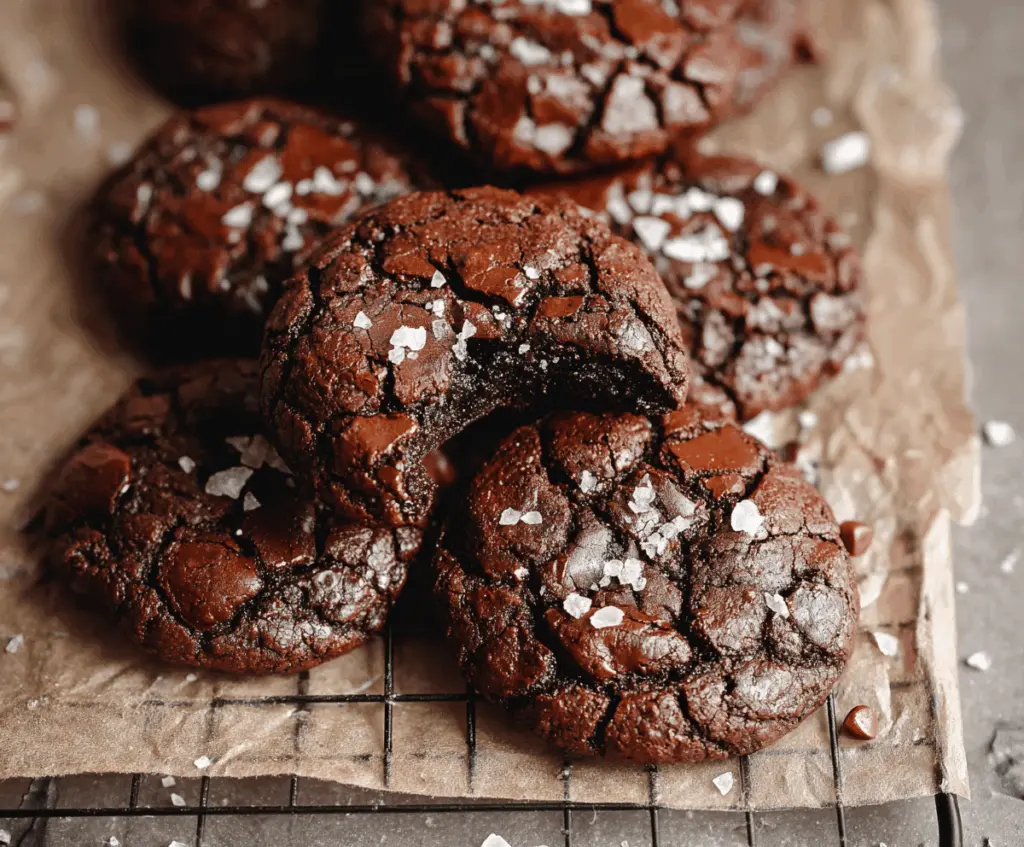 Delicious salted brownie cookies with a rich, fudgy texture and a sprinkle of sea salt on top, perfect for satisfying your sweet tooth.