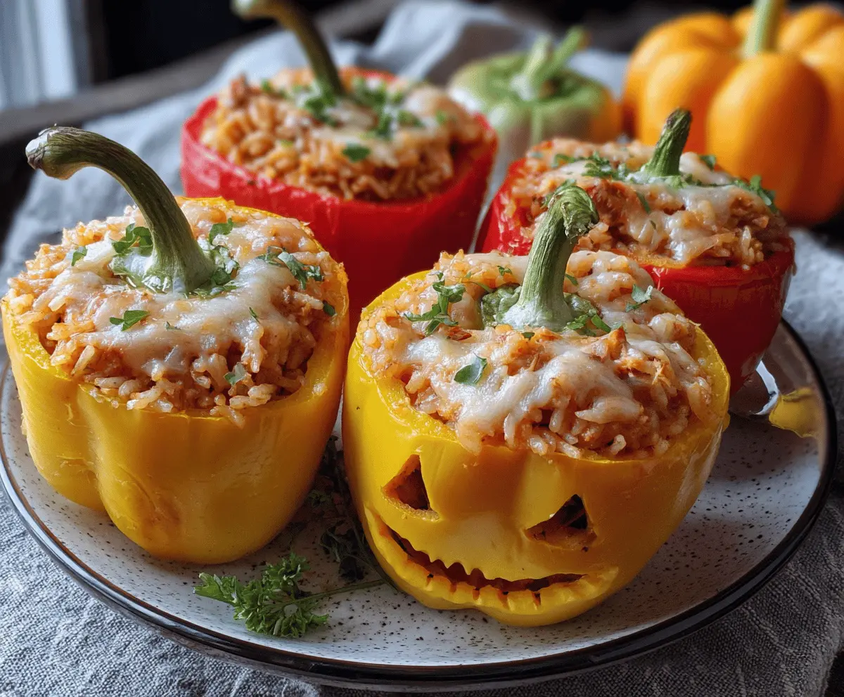 Halloween Shredded Chicken Stuffed Peppers