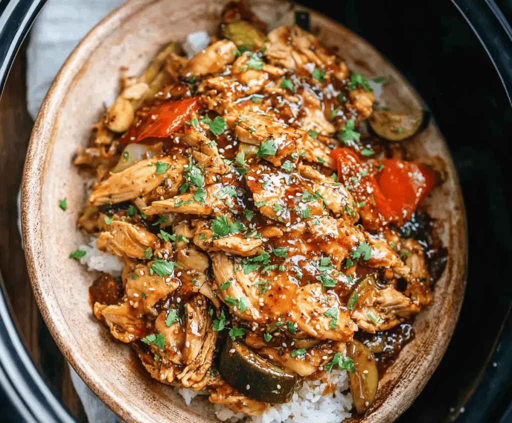 Delicious slow cooker honey garlic chicken with colorful vegetables, perfect for a flavorful and easy dinner recipe