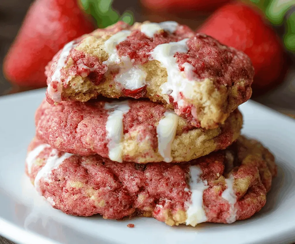 Delicious strawberry cheesecake cookies with a creamy, fruity filling and cookie crust, perfect for dessert or snack time.