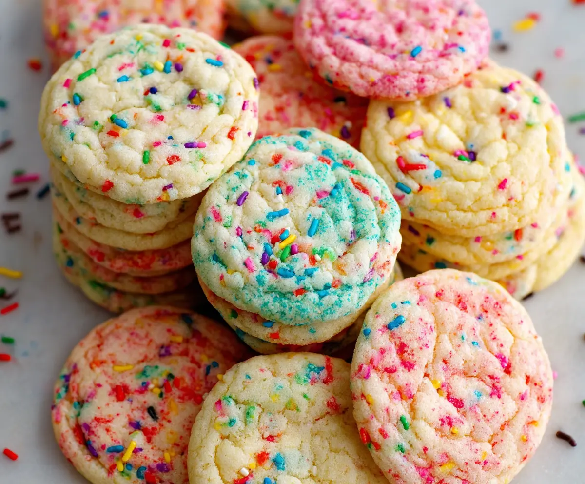 Delicious homemade cake mix cookies arranged on a baking tray, ready to enjoy.