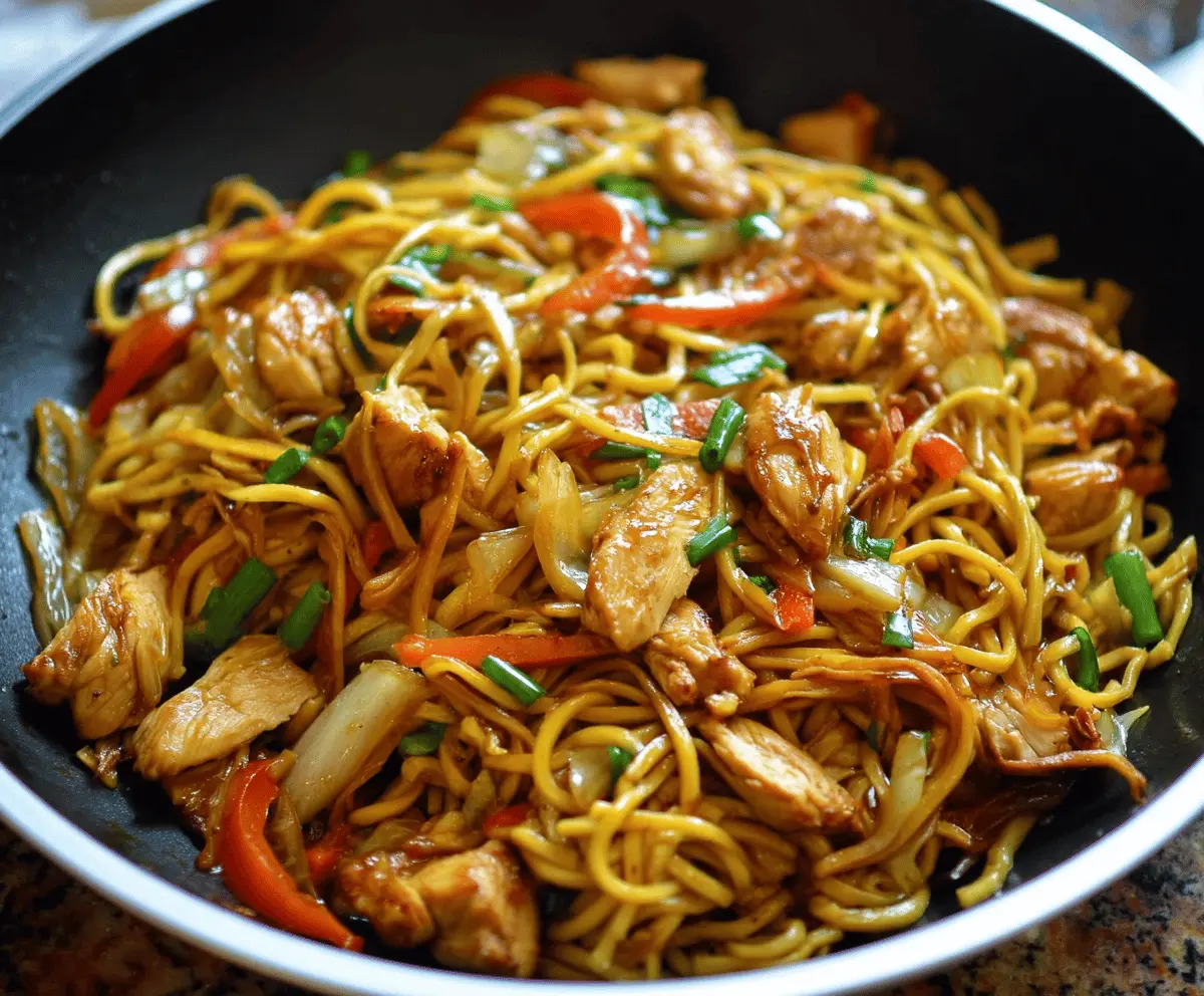 Delicious homemade Chicken Chow Mein with stir-fried noodles and vegetables