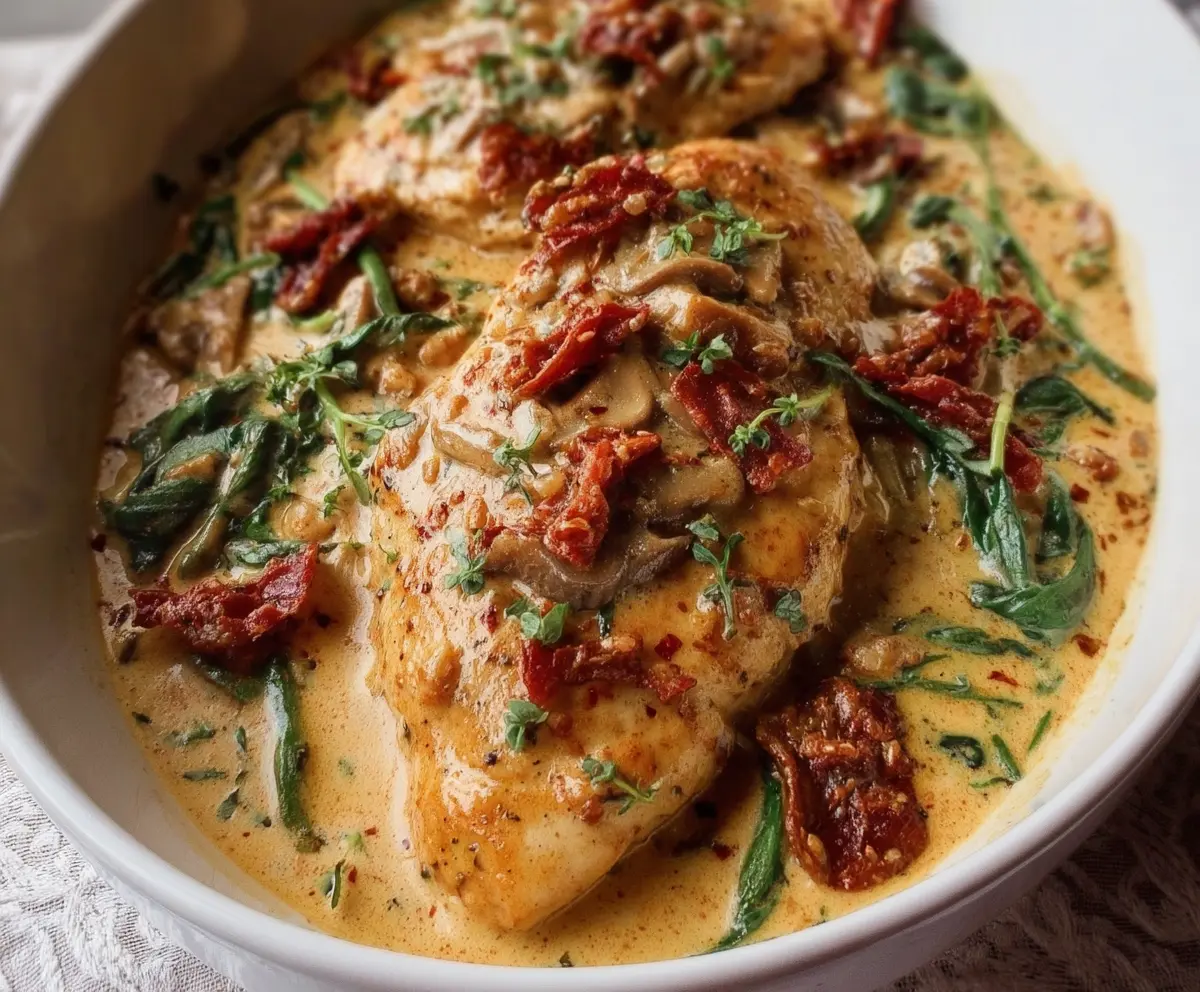 Delicious Creamy Tuscan Marry Me Chicken served with fresh herbs and a rich, velvety sauce.