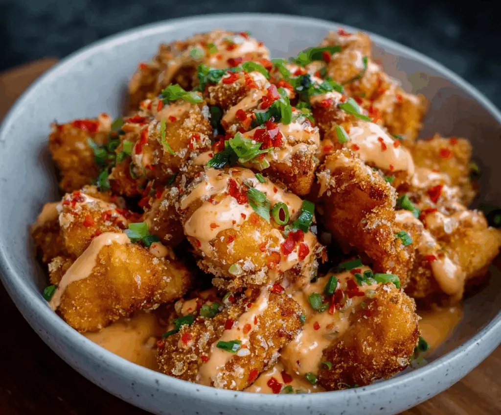 Delicious crispy Bang Bang chicken served on a plate with garnishes, perfect for a flavorful meal.
