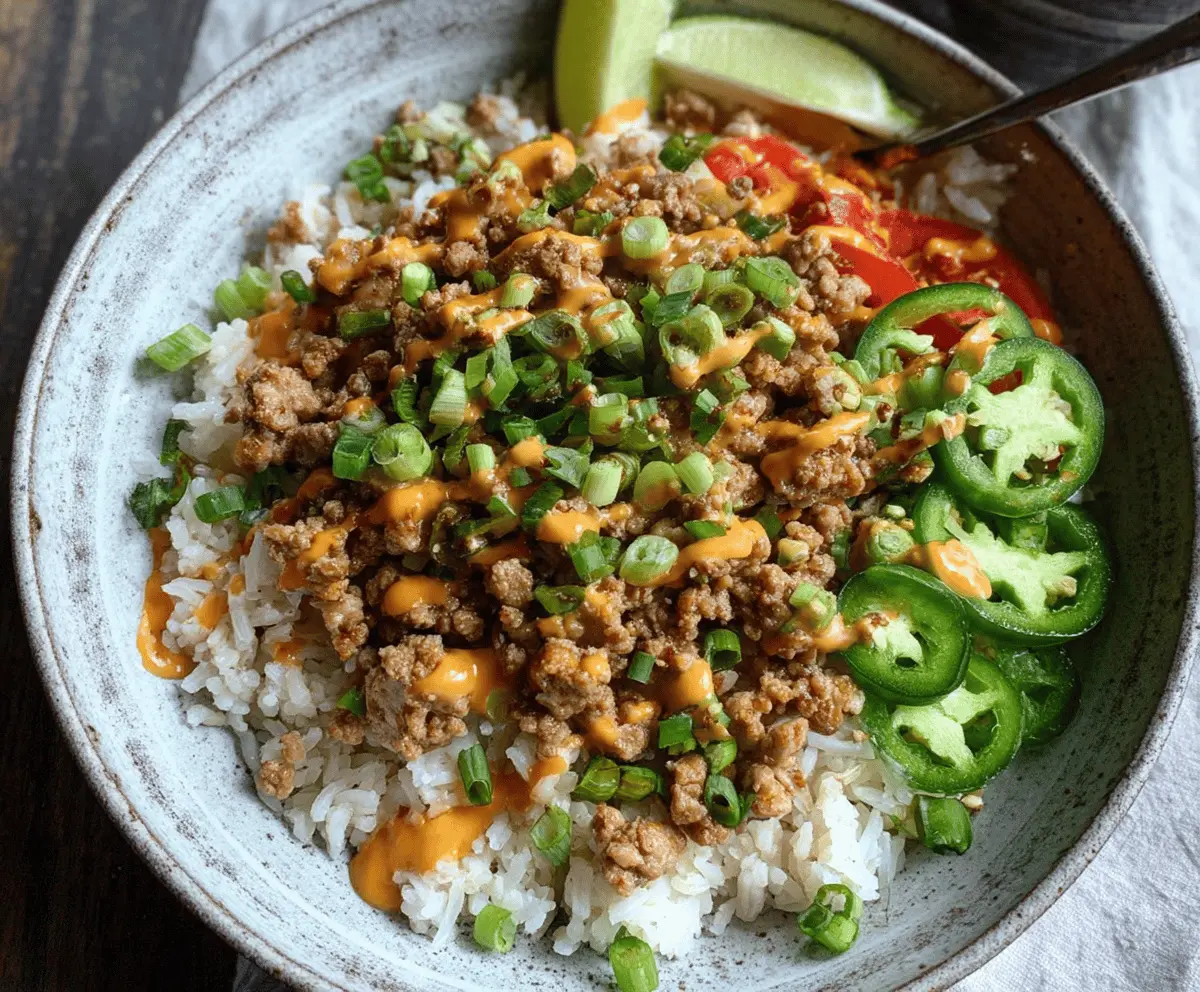 Easy Ground Turkey Rice Bowls with Spicy Bang Bang Sauce