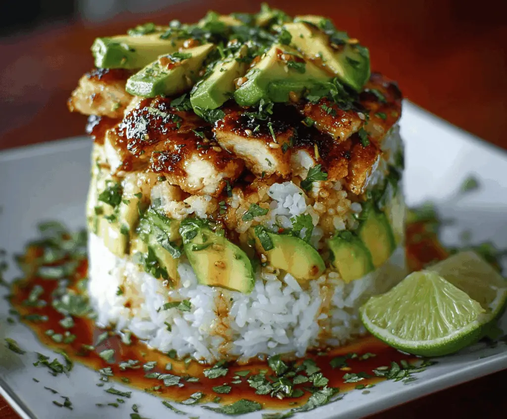 Honey Lime Chicken & Avocado Rice Stack