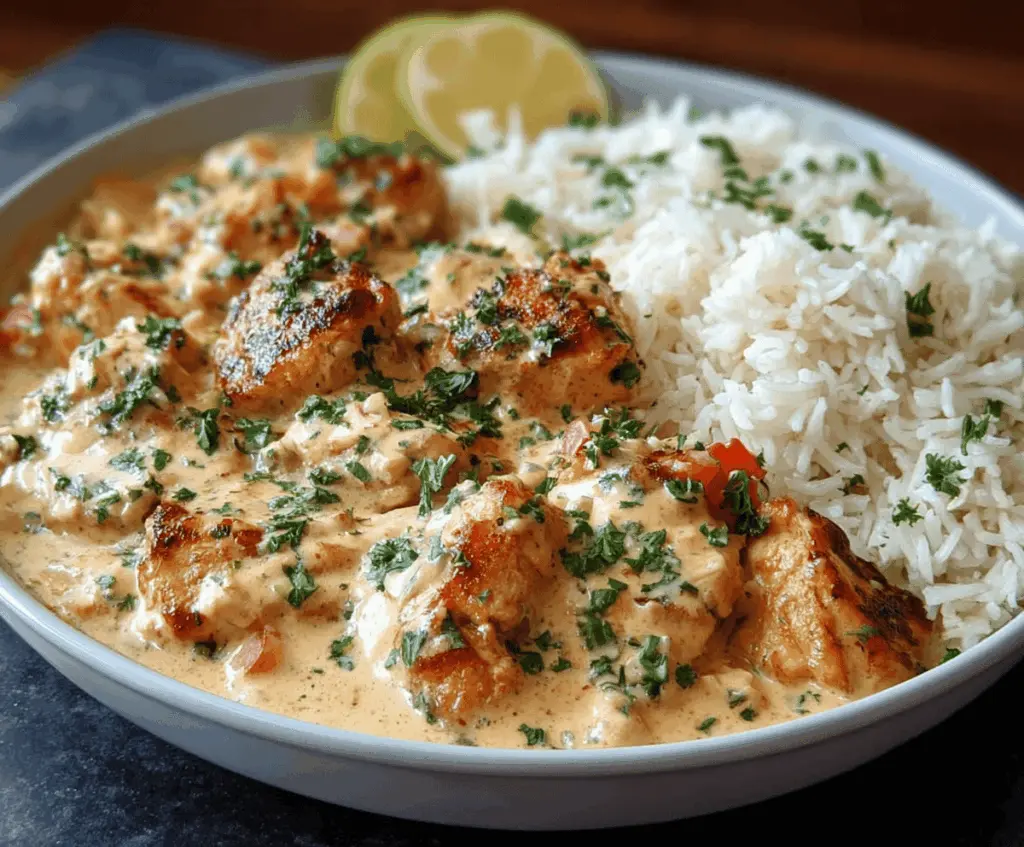 Creamy smothered chicken served over flavorful rice, a delicious comfort food meal.