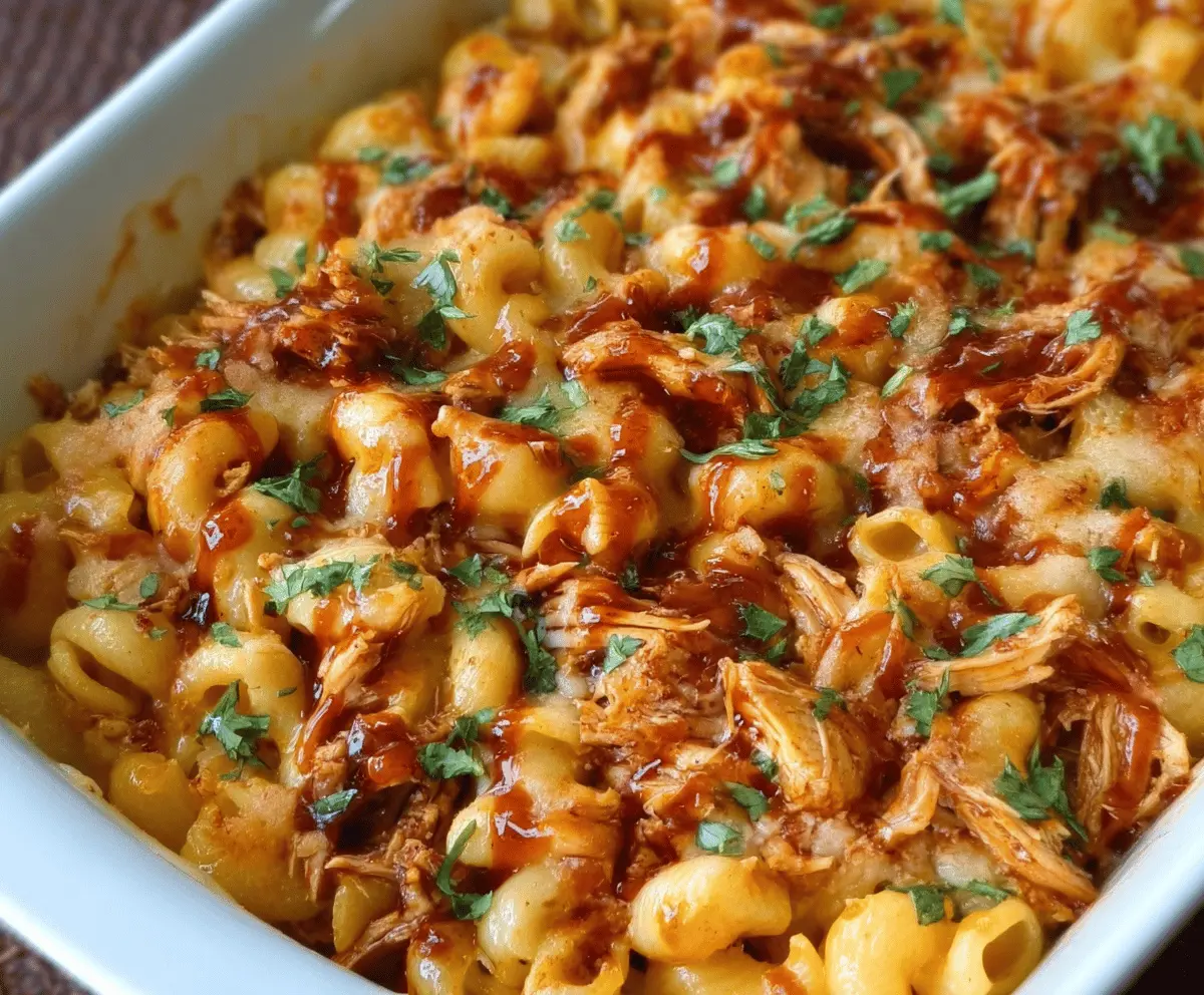 Easy Shredded BBQ Chicken Mac & Cheese