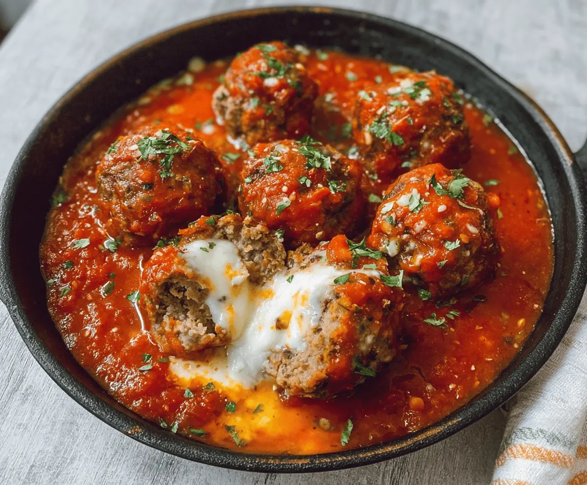 Delicious stuffed meatballs filled with melted mozzarella cheese on a platter.