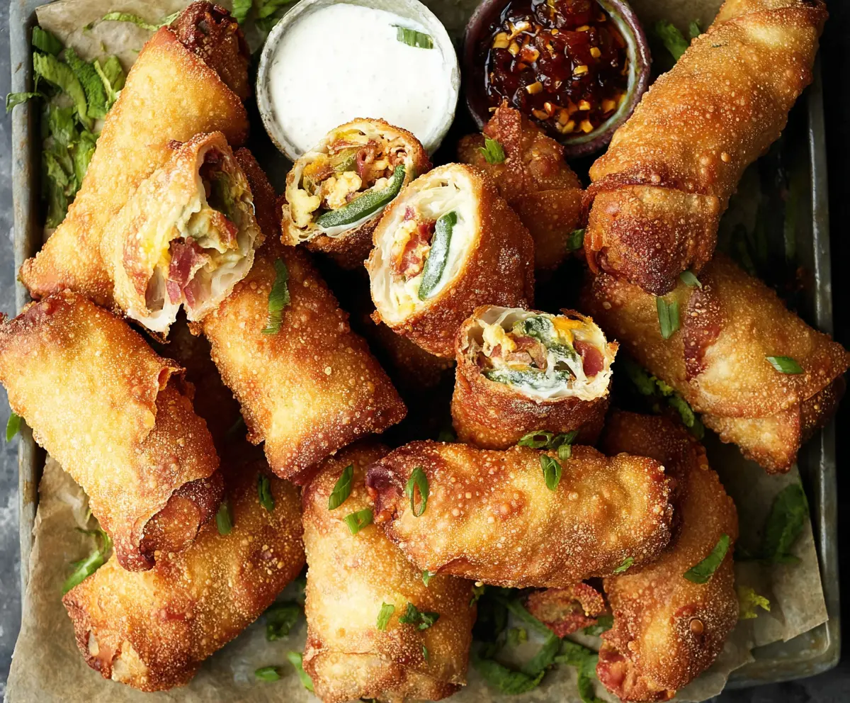Crispy mini jalapeno popper egg rolls filled with cheese and spicy jalapenos, perfect finger food.