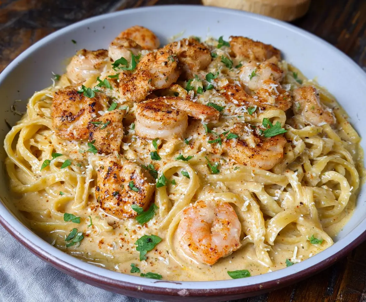 Creamy Cajun Chicken Shrimp Alfredo