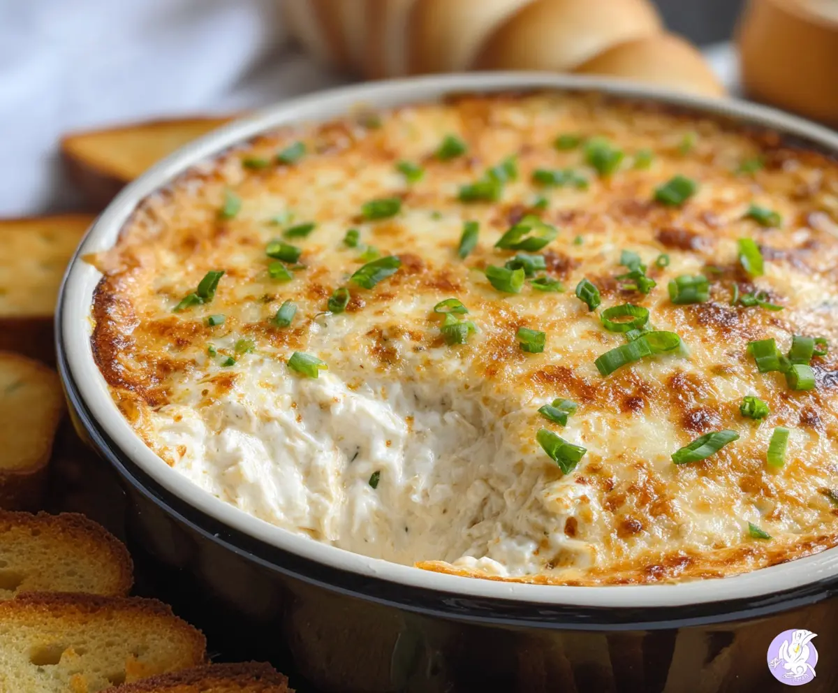 Delicious Crab Rangoon Dip served with crispy wonton chips, perfect appetizer for parties.