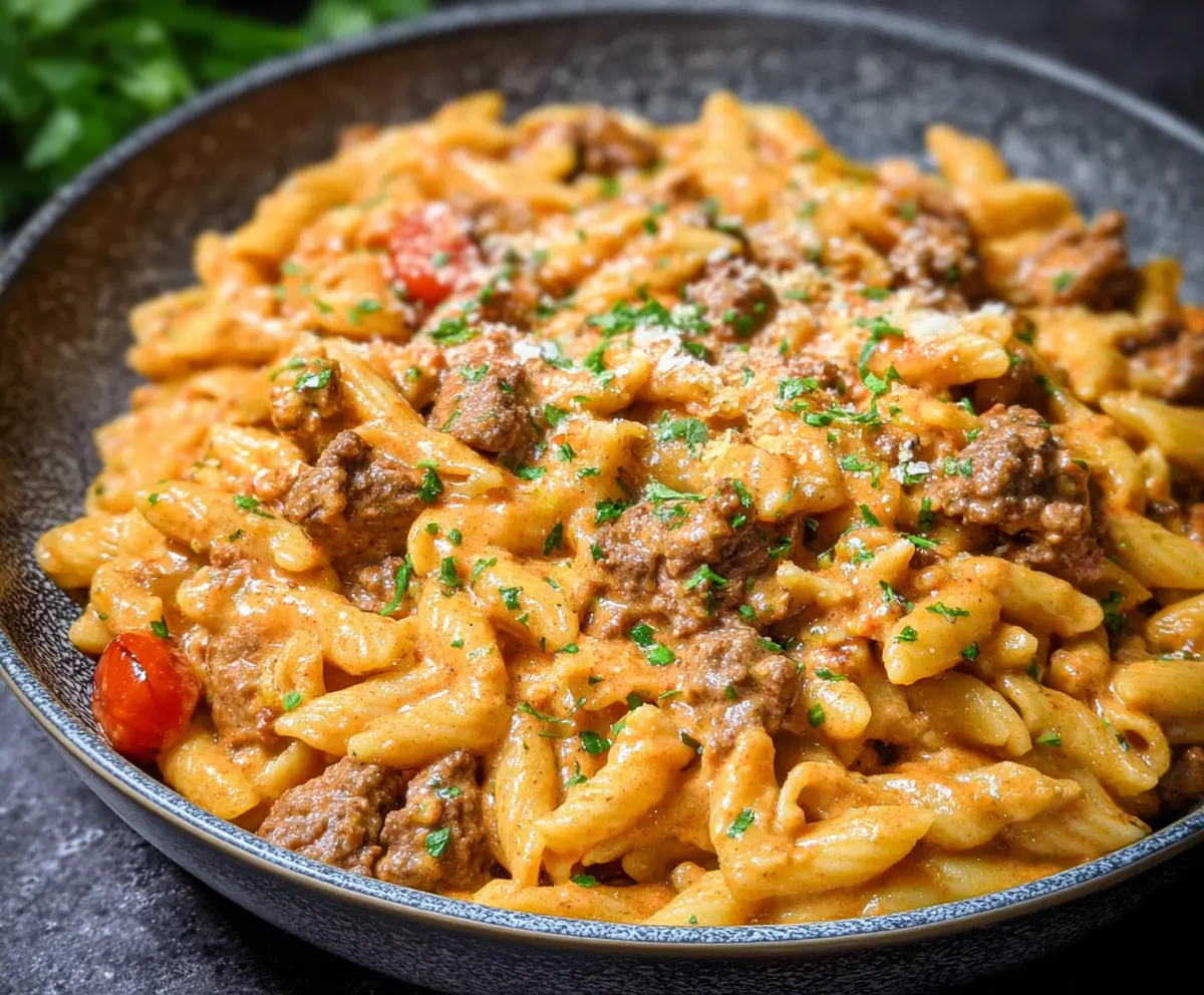 Easy High Protein Creamy Beef Pasta