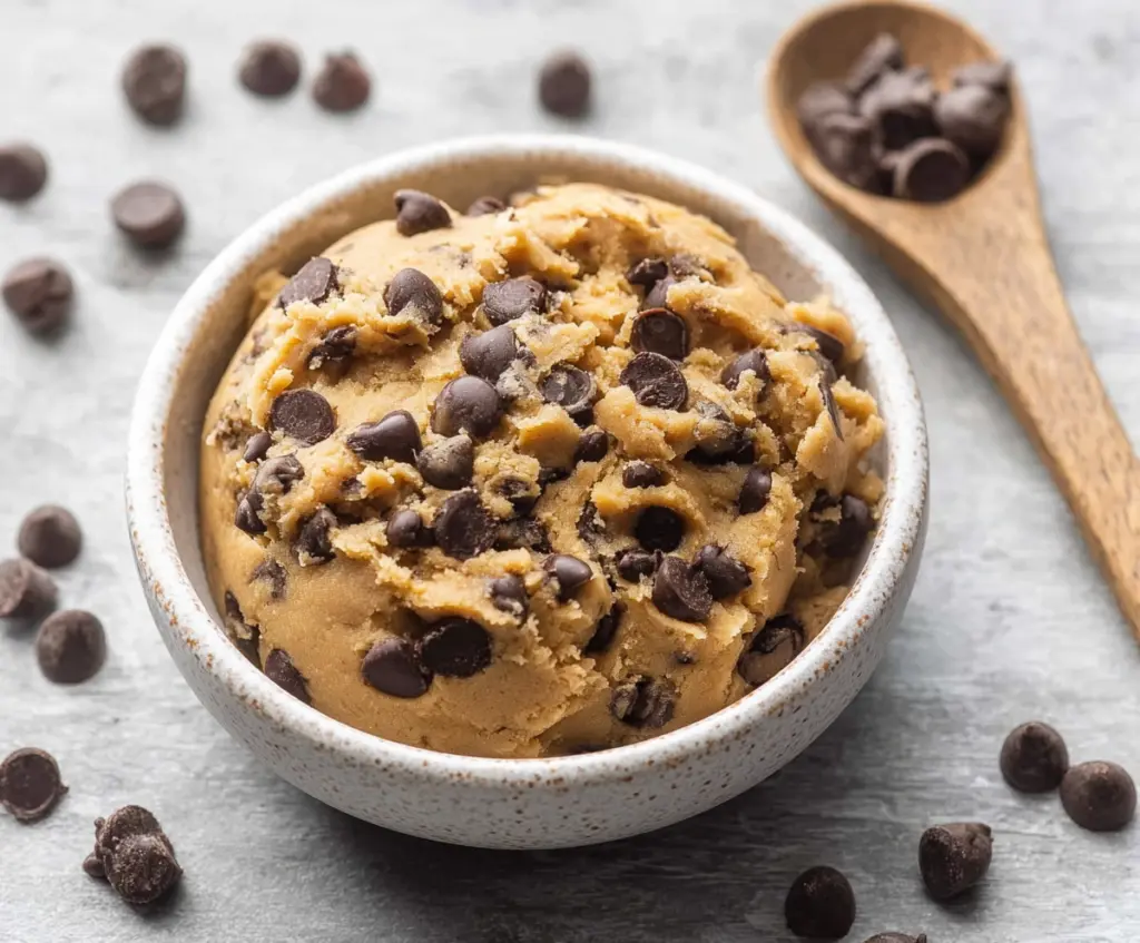 Healthy Cookie Dough recipe served in a bowl, showcasing a nutritious treat with clean ingredients.