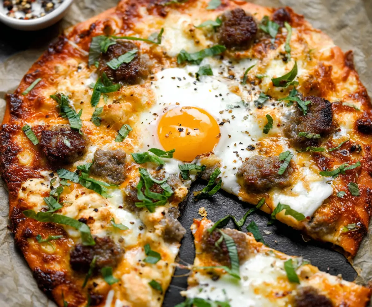 High Protein Sausage & Egg Breakfast Pizza