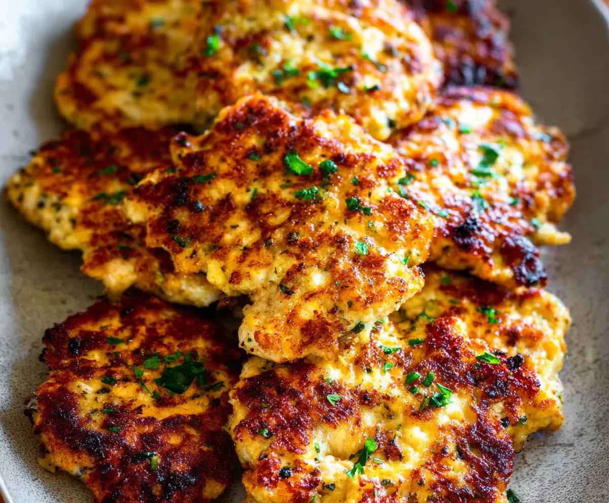 Delicious cheesy chicken fritters served as a low carb dinner option