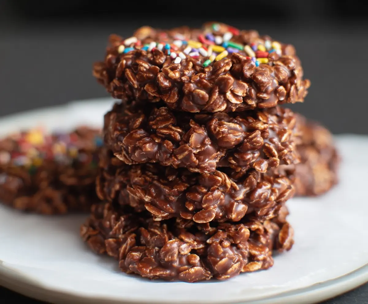 Delicious no-bake cookies on a plate, perfect for quick homemade treats
