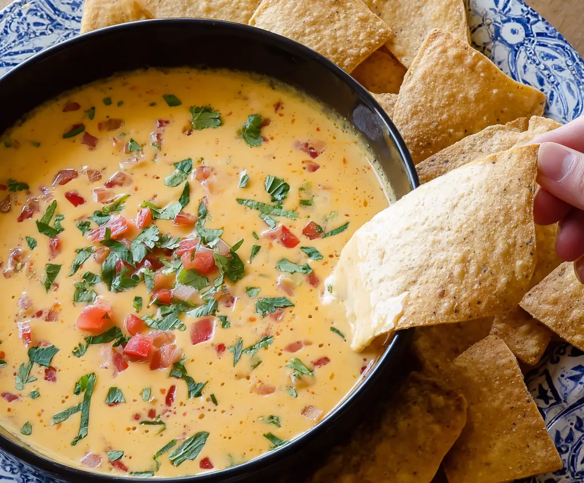 Creamy queso dip served in a bowl, perfect for a quick 10-minute snack or appetizer.
