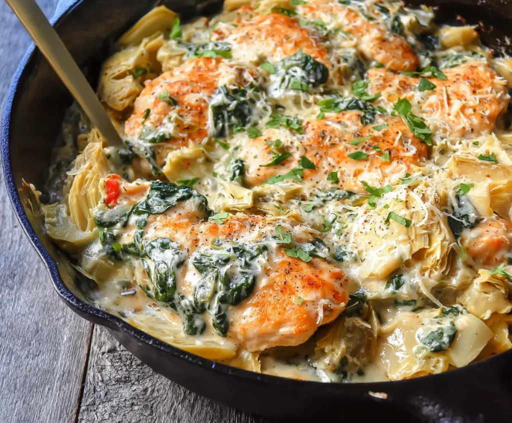 Spinach Artichoke Chicken Skillet Low Carb Dinner