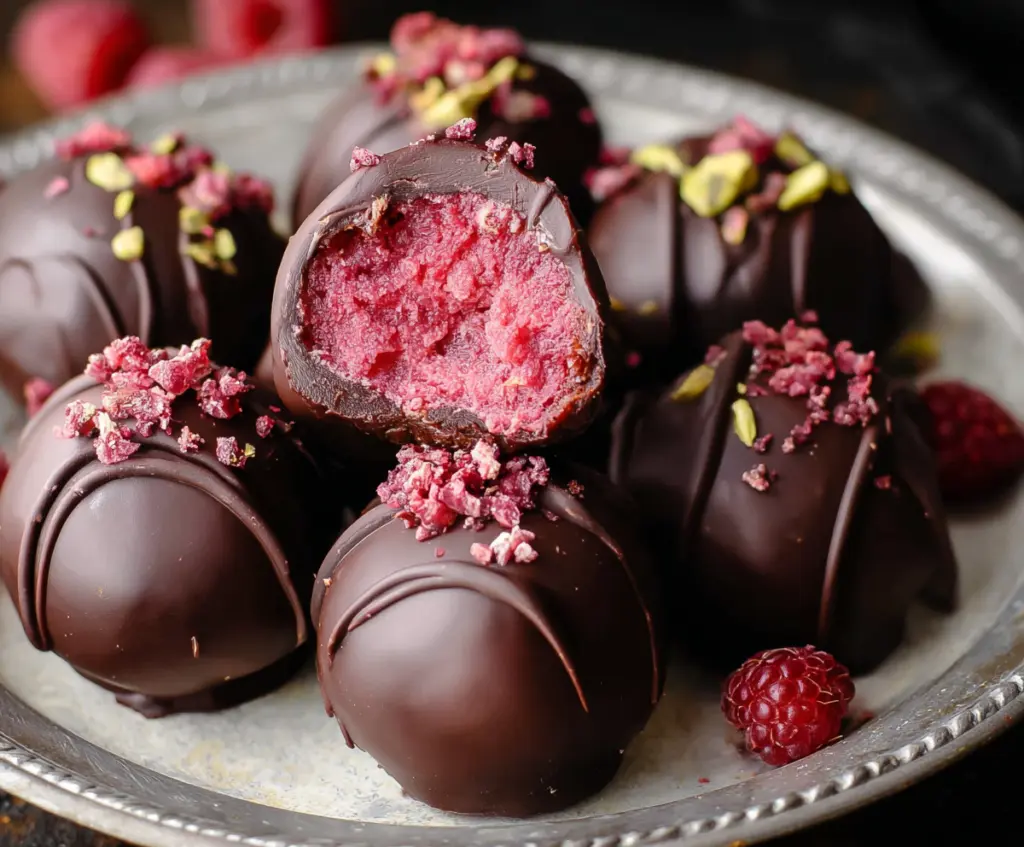 Chocolate Raspberry Truffles as valentines desserts