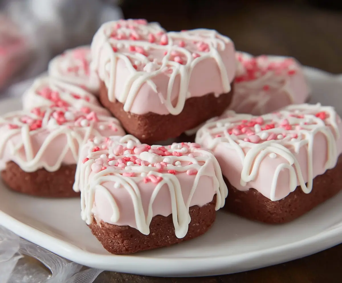 Delicious Copycat Little Debbie Valentines Cakes with vibrant pink frosting and festive sprinkles.