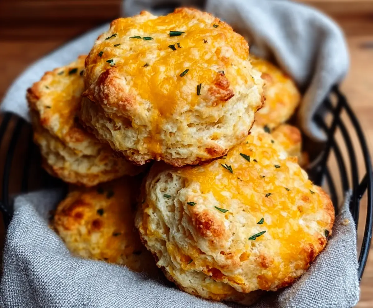 Golden sourdough discard cheddar biscuits with a flaky crust and melted cheese topping.