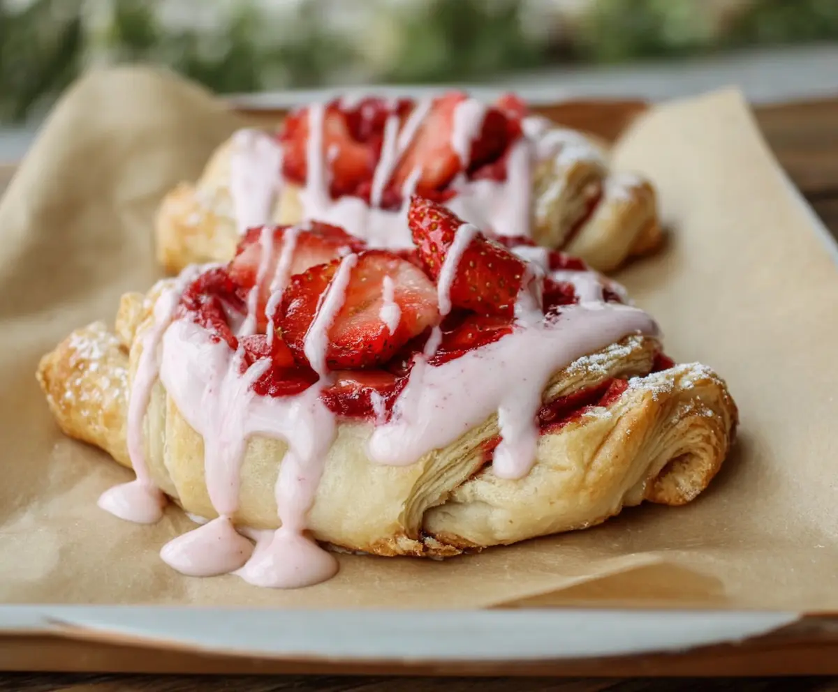 Delicious vegan strawberry cream Danish dessert, perfect for Valentine's Day celebrations.
